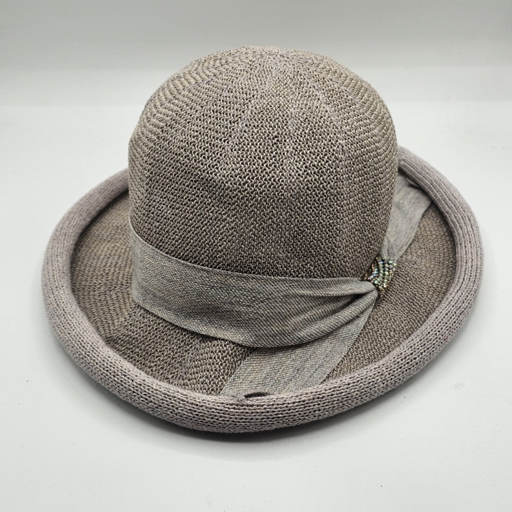 Elegant Gray Women's Bowler Hat with Rhinestone Accent